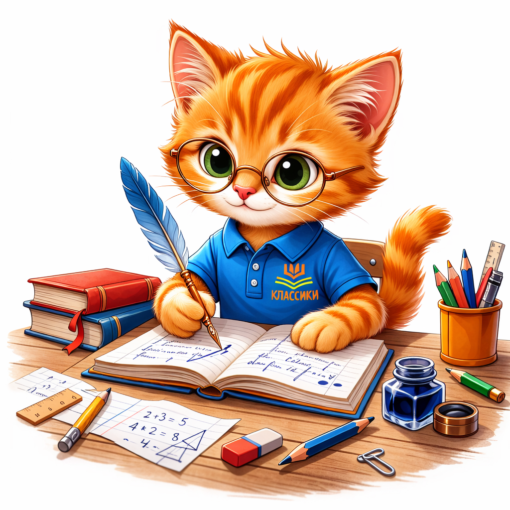 Котенок занимается уроками